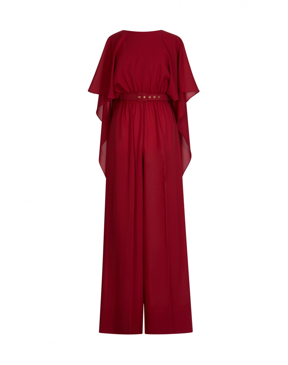 CAPE-EFFECT BORDEAUX JUMPSUIT