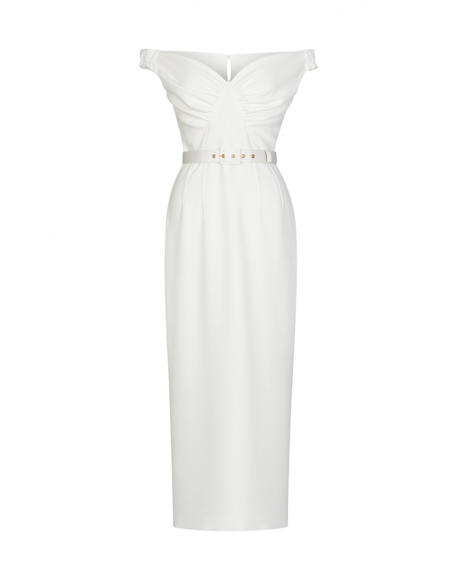 White Tailored crepe pencil dress