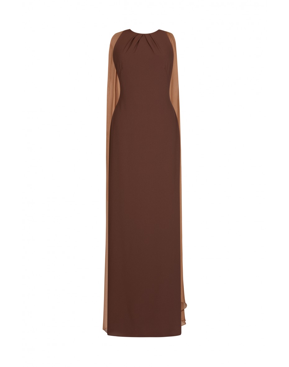 Brown Cape-sleeve silk-chiffon gown