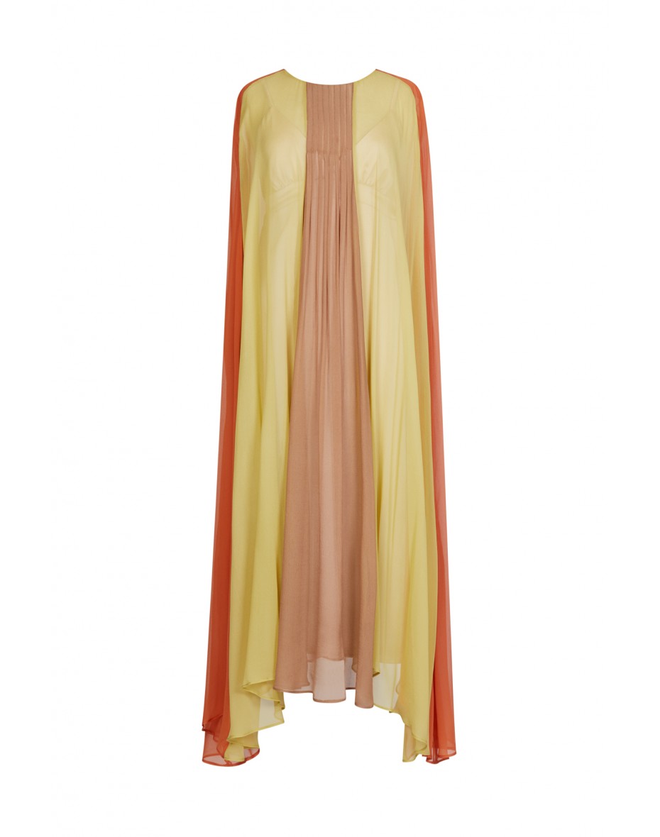 SILK-CHIFFON CAPE DRESS